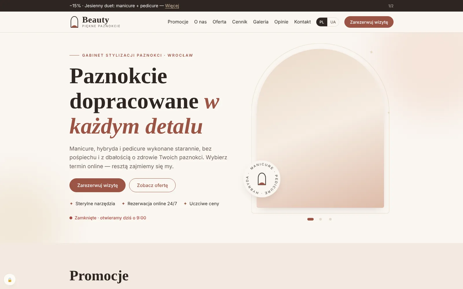 Zrzut ekranu projektu Beauty · Piękne Paznokcie