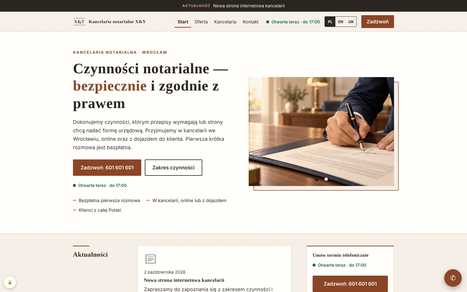 Zrzut ekranu projektu Kancelaria notarialne X&Y